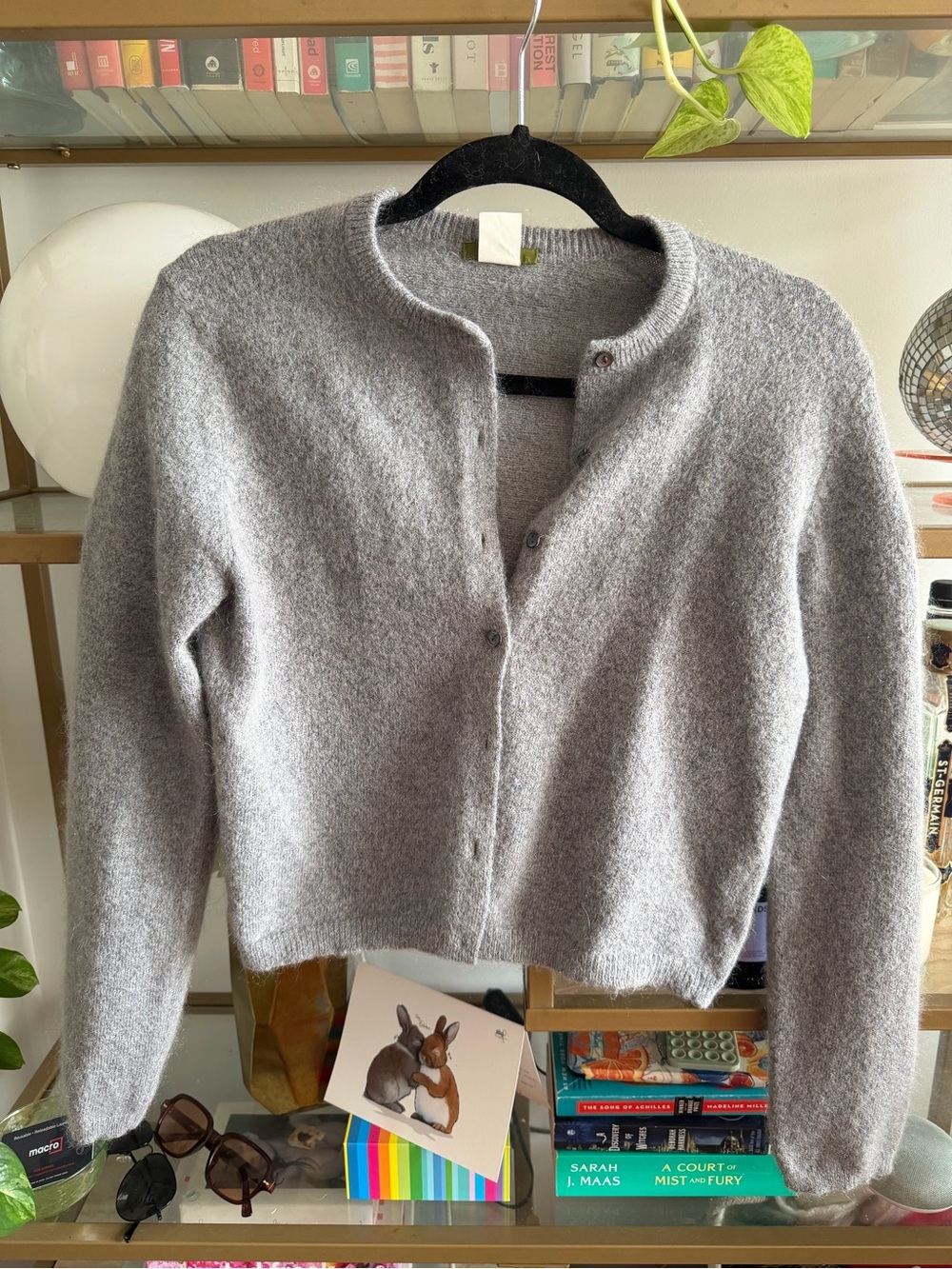 J.Crew Women's Mohair Crewneck Cardigan Sweater - Gray